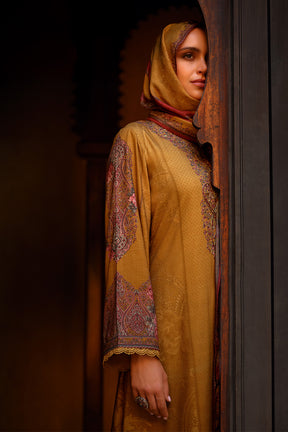 Mustard Color Spun Printed & Embroidered Unstitched Suit