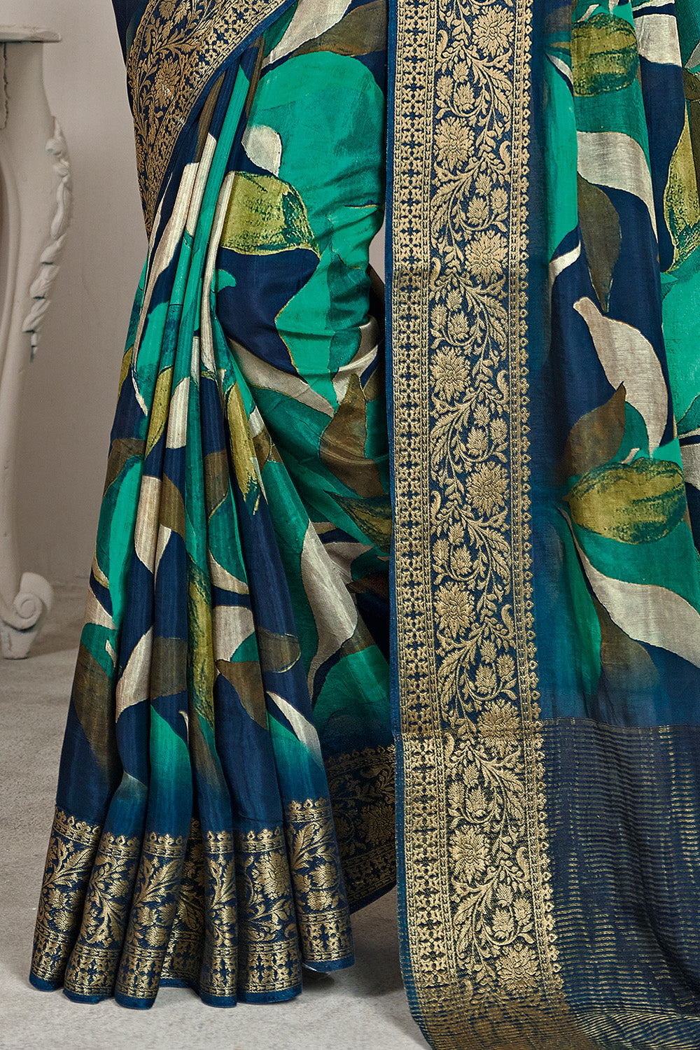 Navy Color Printed & Woven Modal Silk Saree