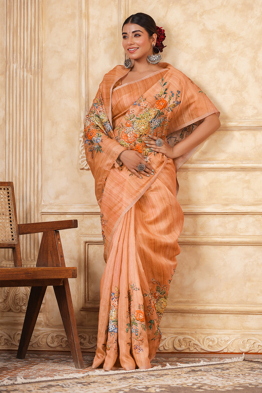 Brown Color Tussar Silk Saree