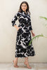 Black Color Rayon Printed Peonies Dress