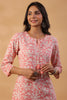 Peach & Beige Color Floral Printed Cotton Kurti Set