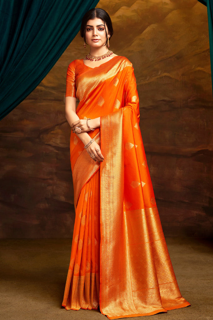 Orange Colour Woven Silk Saree