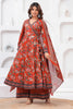 Maroon Color Floral Printed Cotton Anarkali Suit With Palazzo