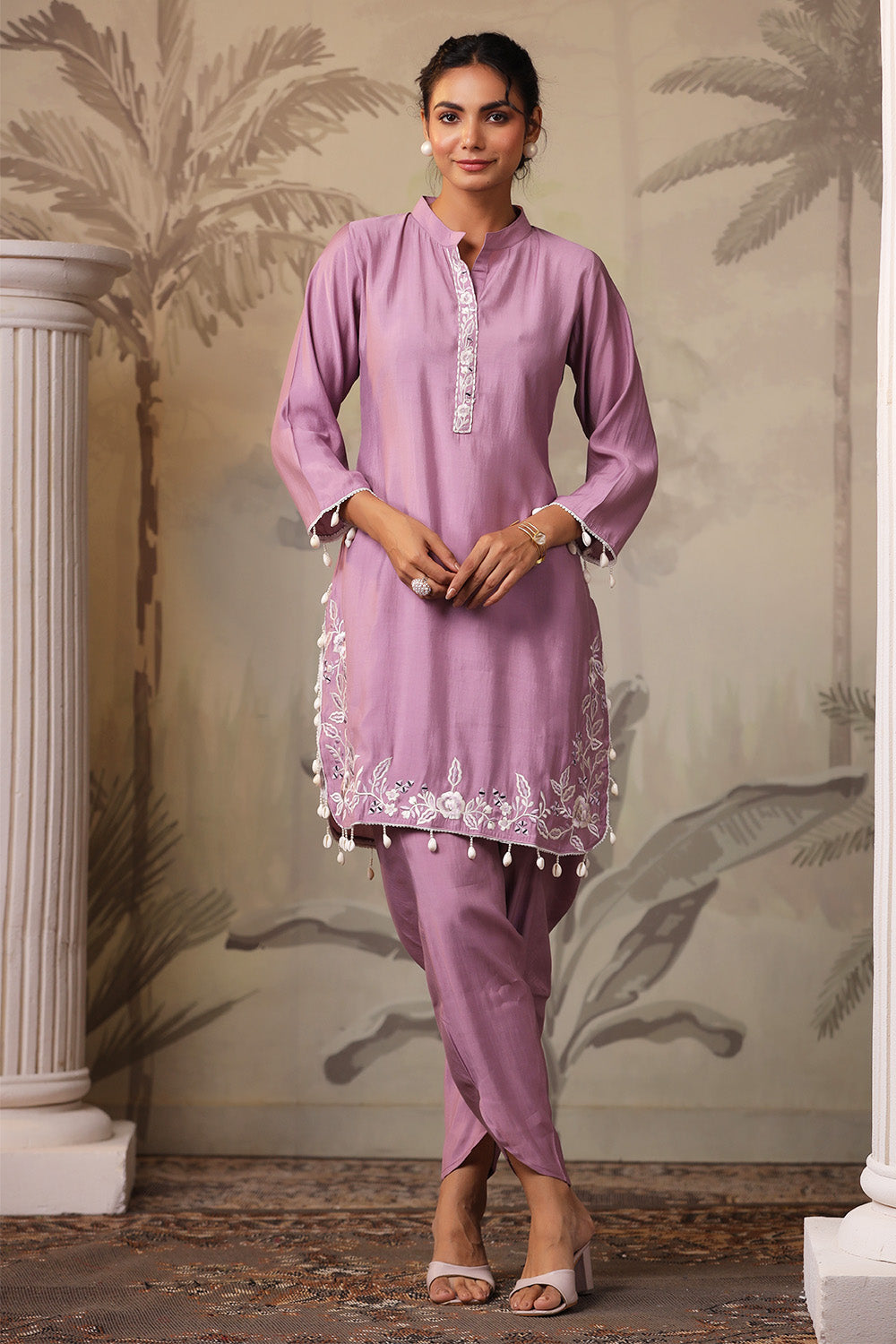 Light Mauve Solid Color Muslin Kurta Set