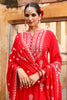 Coral Red Color Rayon Embroidered Suit