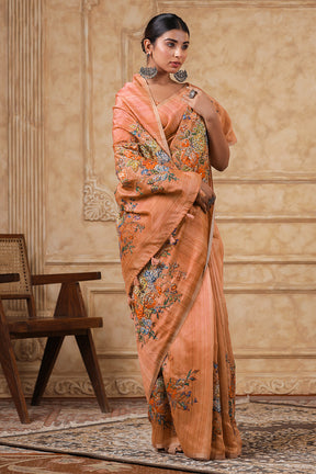 Brown Color Tussar Silk Saree