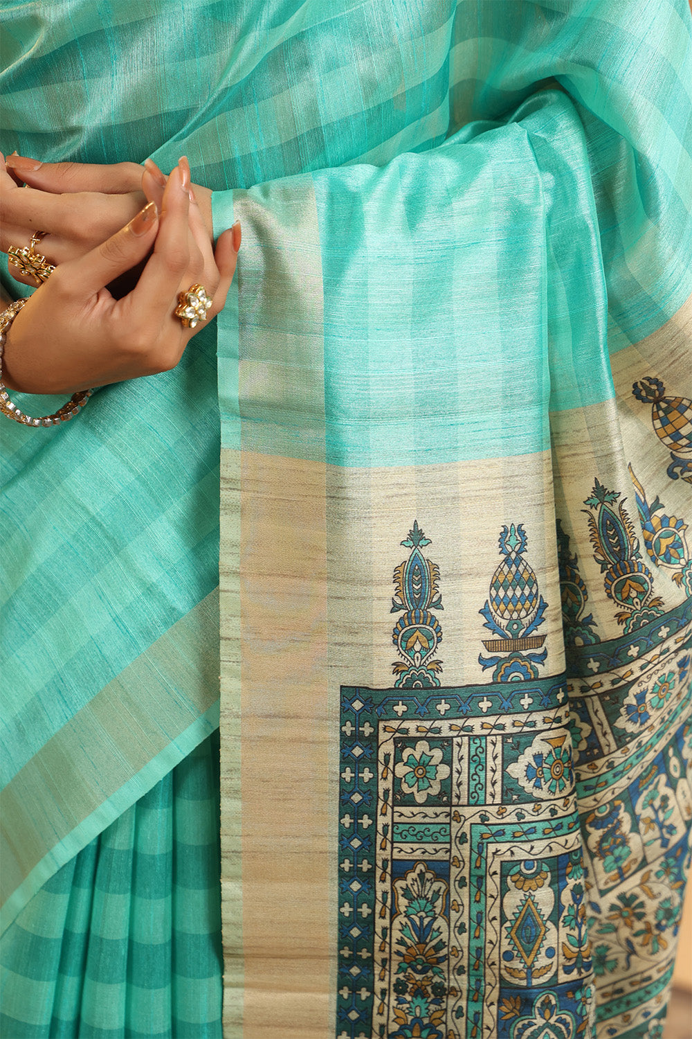 Turquoise Color Cotton Printed Saree