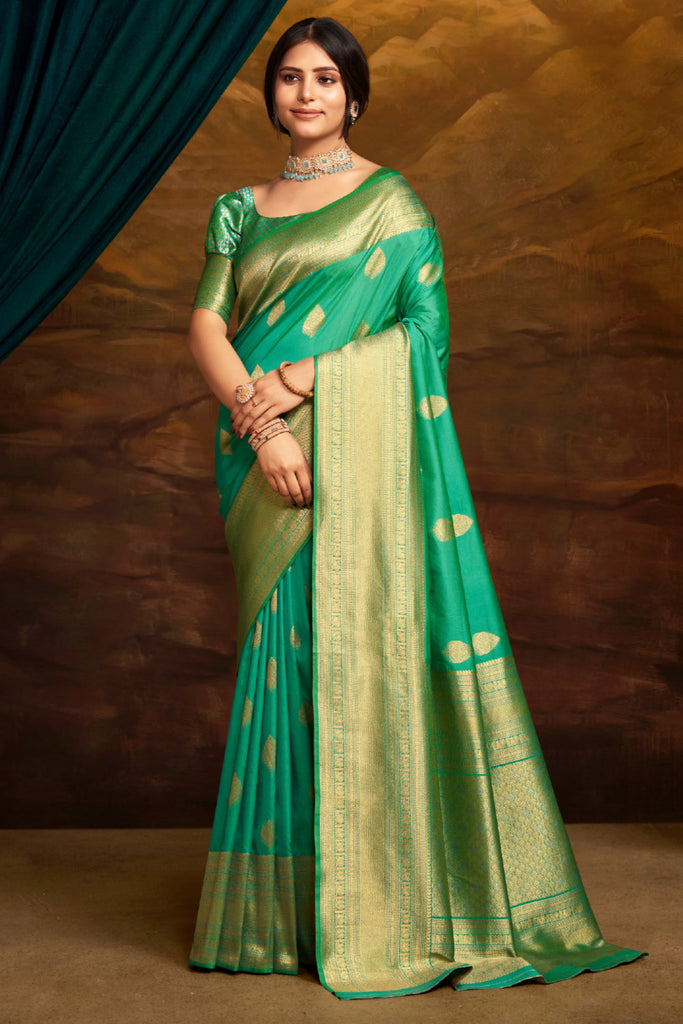 Persian Green Colour Woven Silk Saree