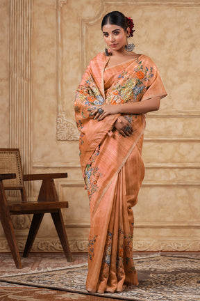 Brown Color Tussar Silk Saree