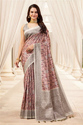 Beige & Dusty Pink Color Cotton Silk Printed Saree