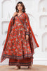 Maroon Color Floral Printed Cotton Anarkali Suit With Palazzo