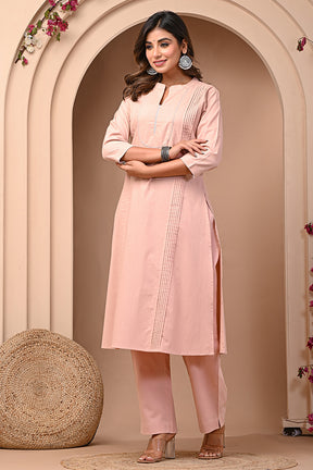 Dusty Peach Solid Color Cotton Kurta Set