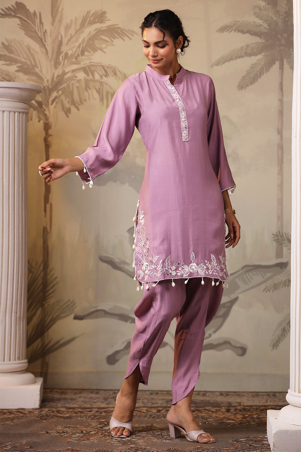 Light Mauve Solid Color Muslin Kurta Set