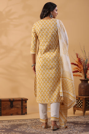 Mustard Color Printed Cotton Straight Suti