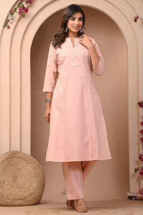 Dusty Peach Solid Color Cotton Kurta Set