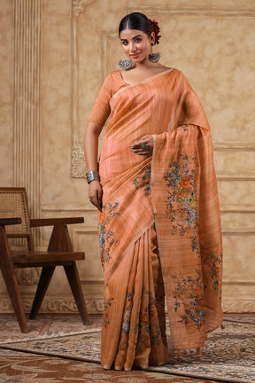 Brown Color Tussar Silk Saree