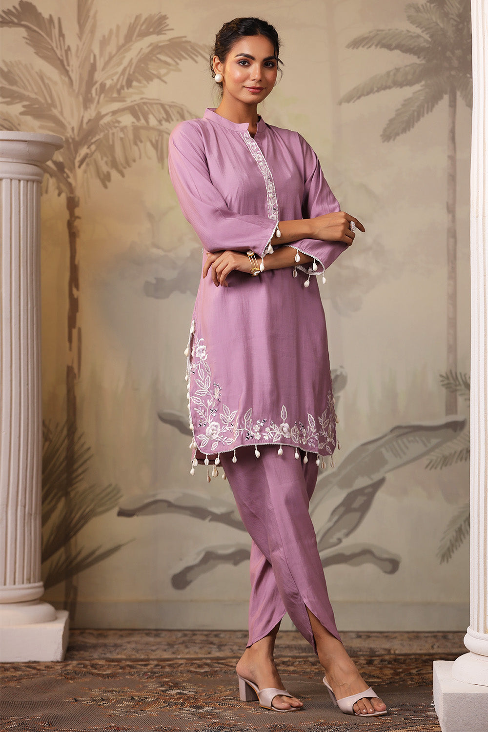 Light Mauve Solid Color Muslin Kurta Set