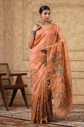 Brown Color Tussar Silk Saree