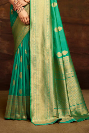 Persian Green Colour Woven Silk Saree