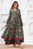 Green Color Floral Printed Cotton Anarkali Suit With Palazzo