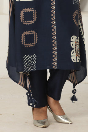 Navy Color Crepe Silk Printed Long Kurta Set