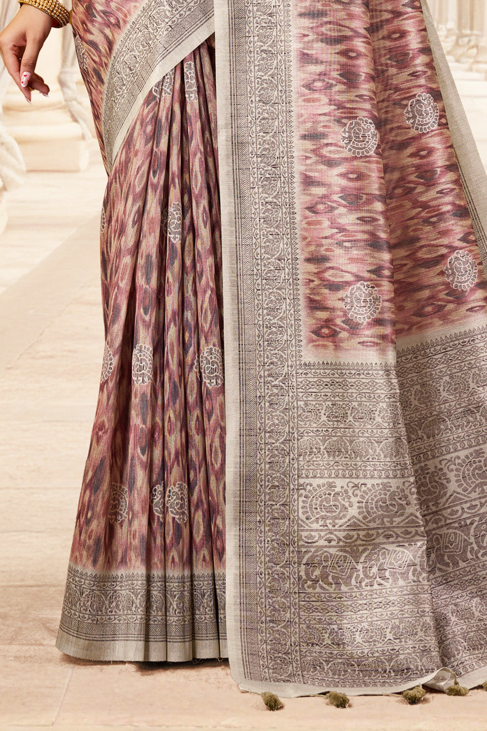 Beige & Dusty Pink Color Cotton Silk Printed Saree