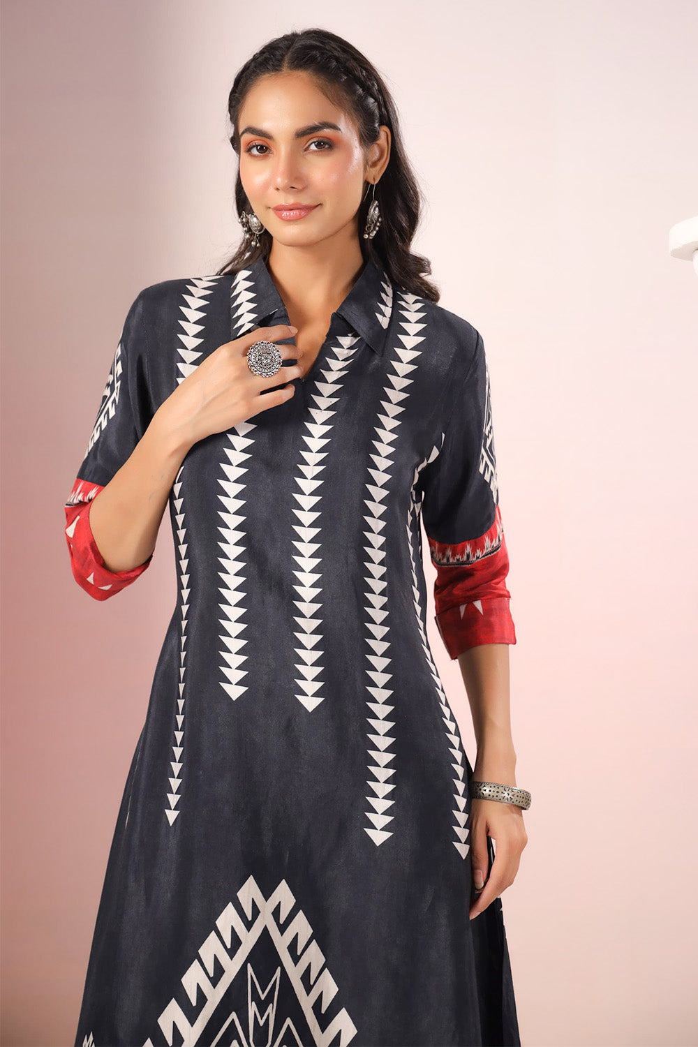 Black Color Printed Muslin Kurta Set