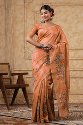 Brown Color Tussar Silk Saree