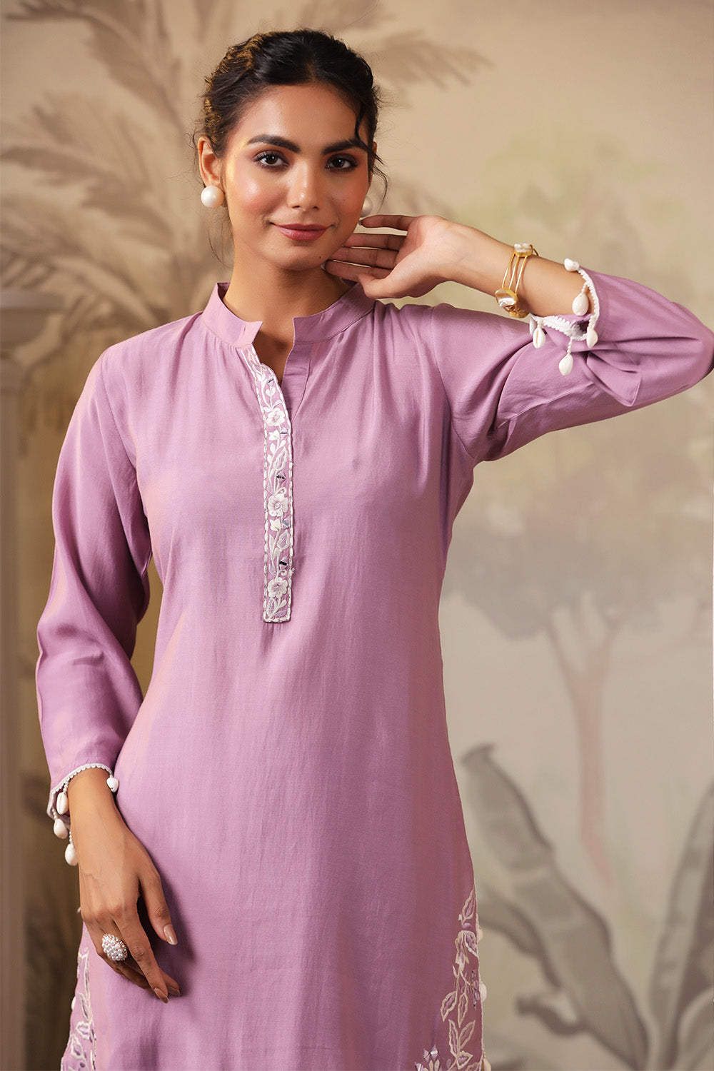 Light Mauve Solid Color Muslin Kurta Set