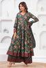 Green Color Floral Printed Cotton Anarkali Suit With Palazzo