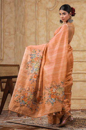 Brown Color Tussar Silk Saree