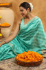 Turquoise Color Cotton Printed Saree