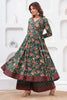 Green Color Floral Printed Cotton Anarkali Suit With Palazzo