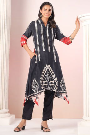 Black Color Printed Muslin Kurta Set