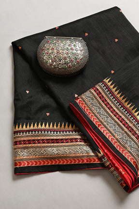 Black Color Tussar Silk Resham Embroidered Saree