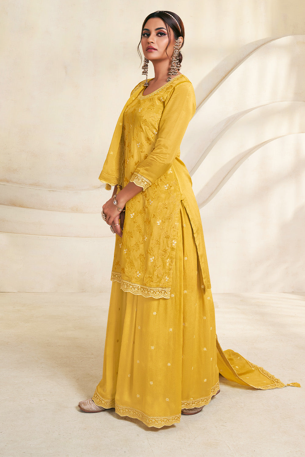 Mustard Color Crepe Woven Suit With Sharara