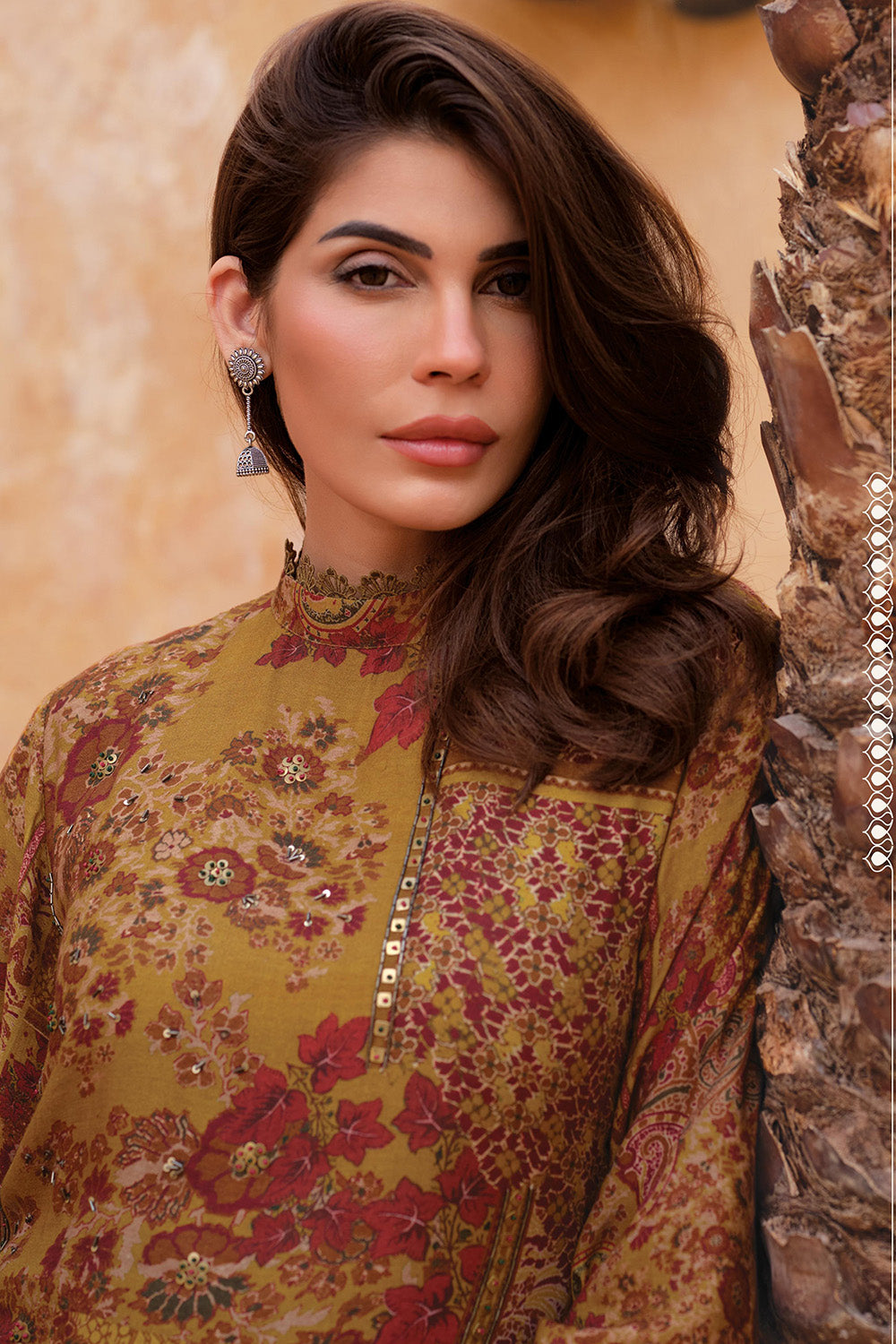 Clay Brown Color Floral Printed Spun Unstitched Suit Material