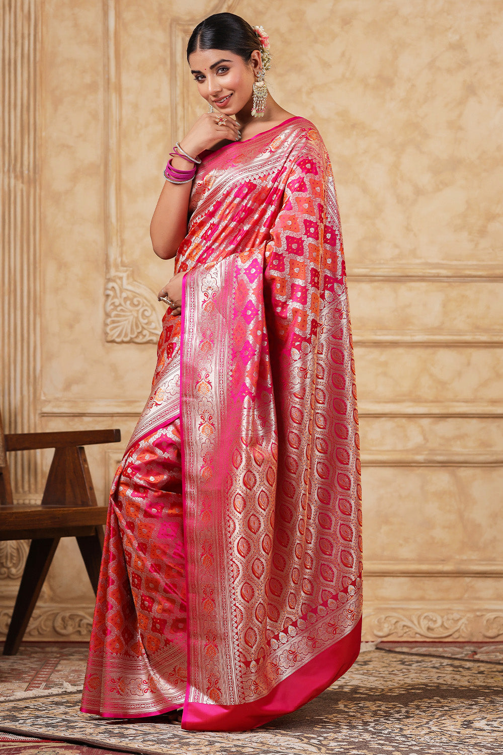 Fuchsia Pink Color Banarasi Silk Saree