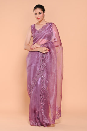 Mauve Color Organza Tissue Saree