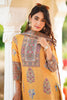 Mustard Color Crepe Neck Embroidered & Printed Suit With Palazzo