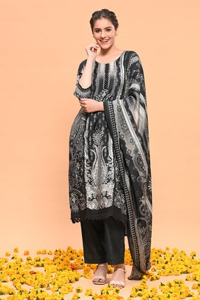 Black Color Muslin Printed Suit