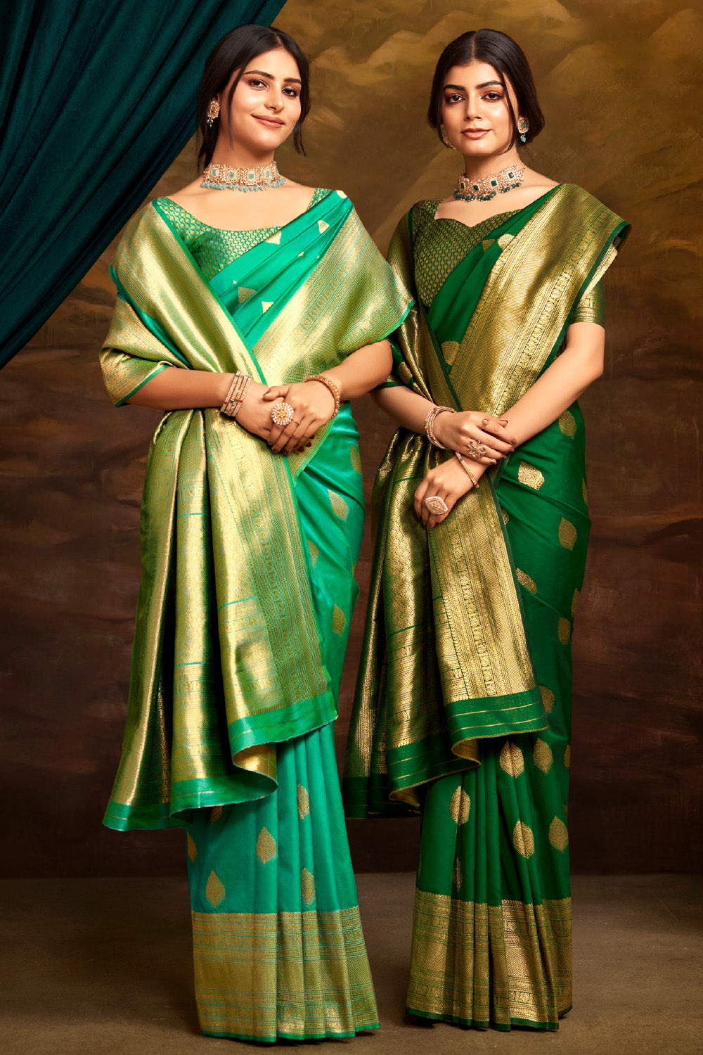 Spruce Green Colour Woven Silk Saree