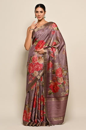 Light Mauve Colour Printed Tussar Silk Saree.