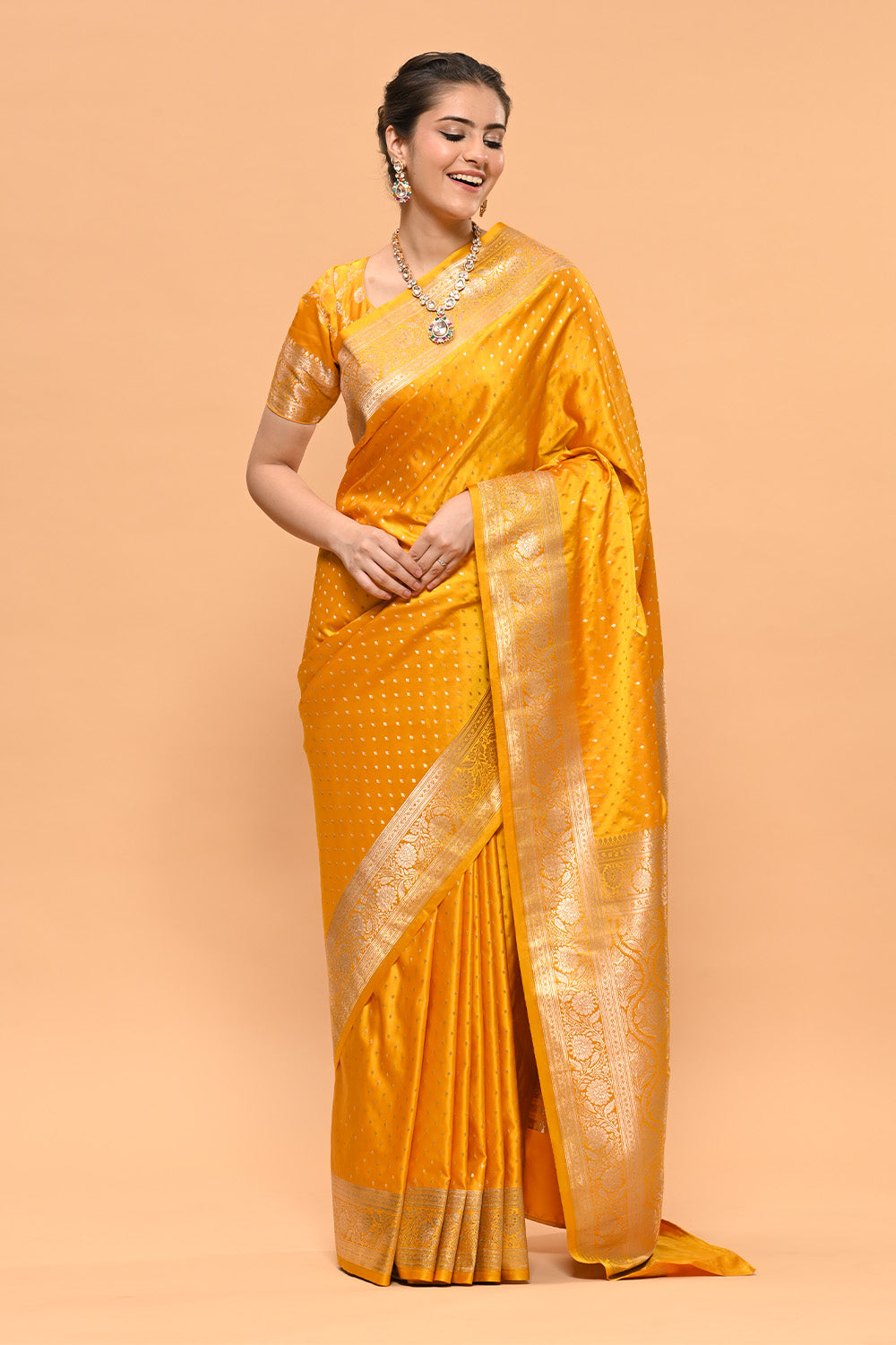 Mustard Color Zari Woven Banarasi Silk Woven