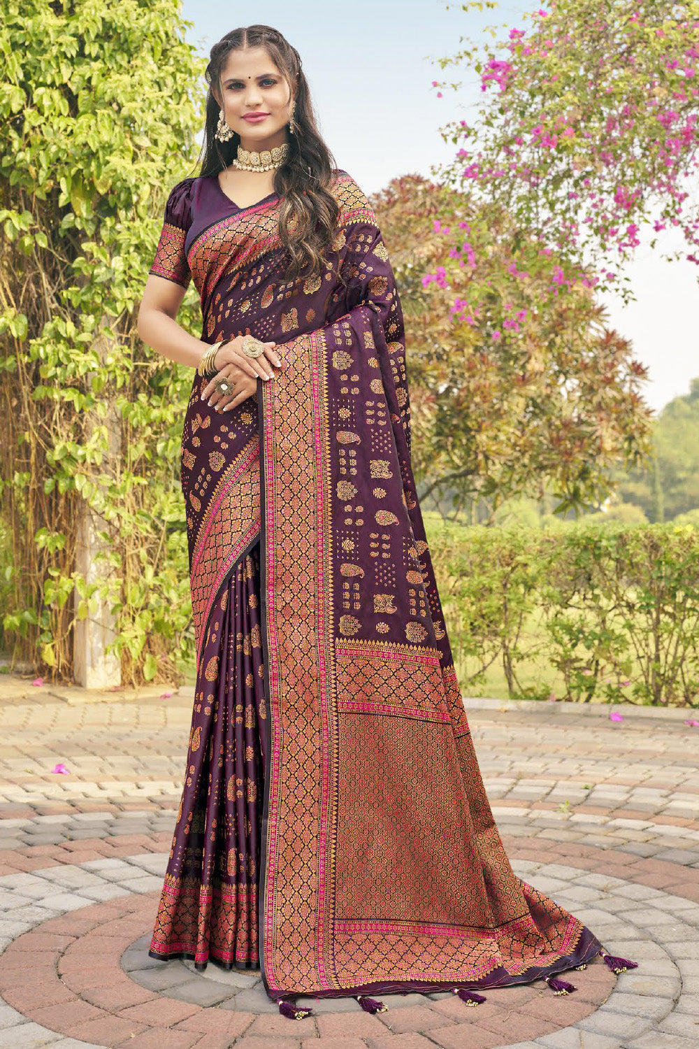 Dirty Purple Color Silk Woven Saree