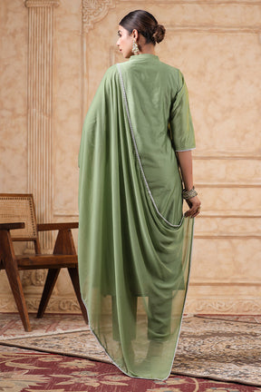 Green Color Chanderi Resham Embroidered Straight Suit