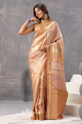 Peach & Beige Color Crepe Silk Woven Saree