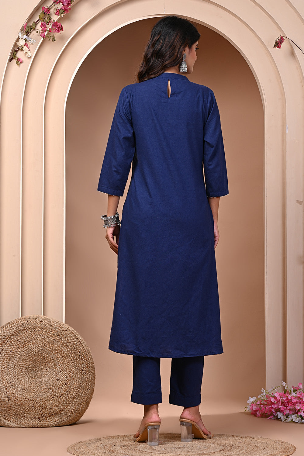 Navy Solid Color Cotton Kurta Set