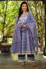 Blue Color Cotton Printed And Neck Embroidered Anarkali Suit