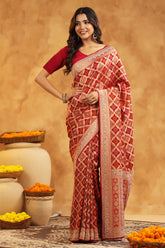 Maroon Color Khhadi Georgette Woven Saree